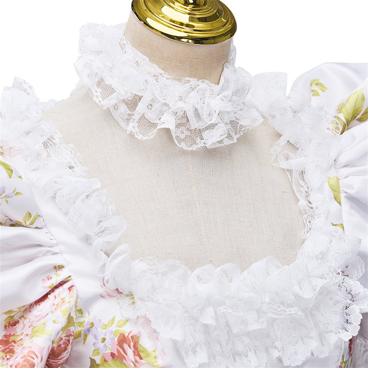 Robe de bal ivoire à manches bouffantes et motifs floraux - Costume cosplay élégant longueur plancher