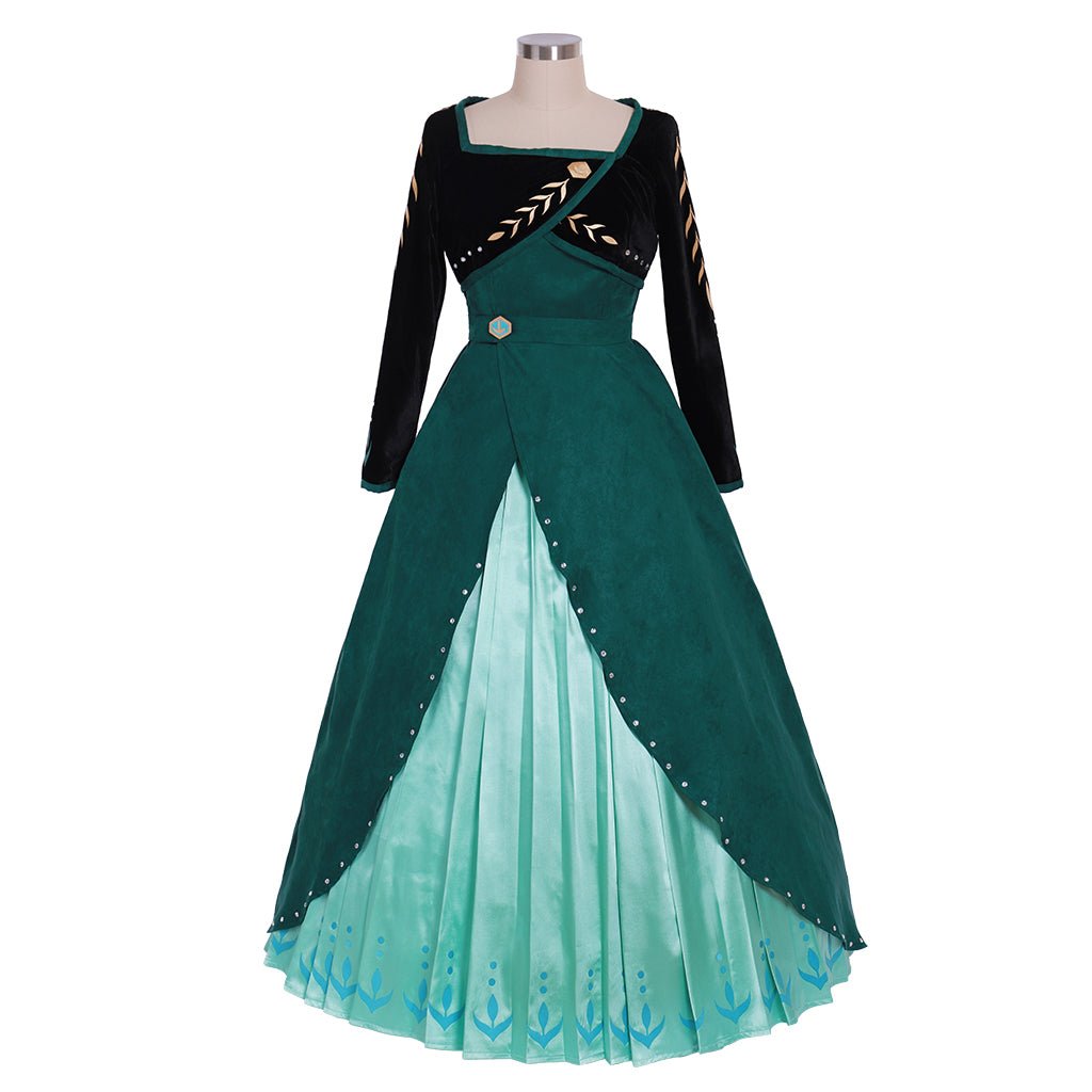 Nouvelle Vision Robe Cosplay Reine Anna Vert Foncé Frozen 2 | Costume Princesse Disney pour Adultes