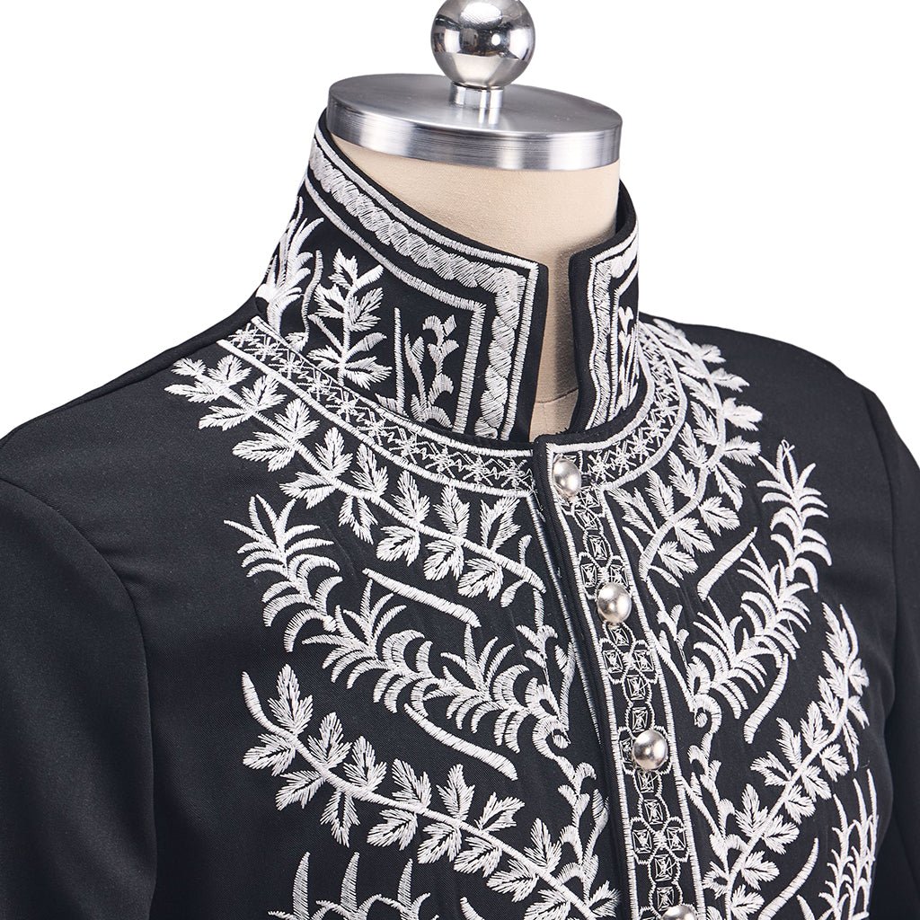 Costume de Prince Médiéval pour Homme - Veste et Pantalon Noir avec Garniture Argentée