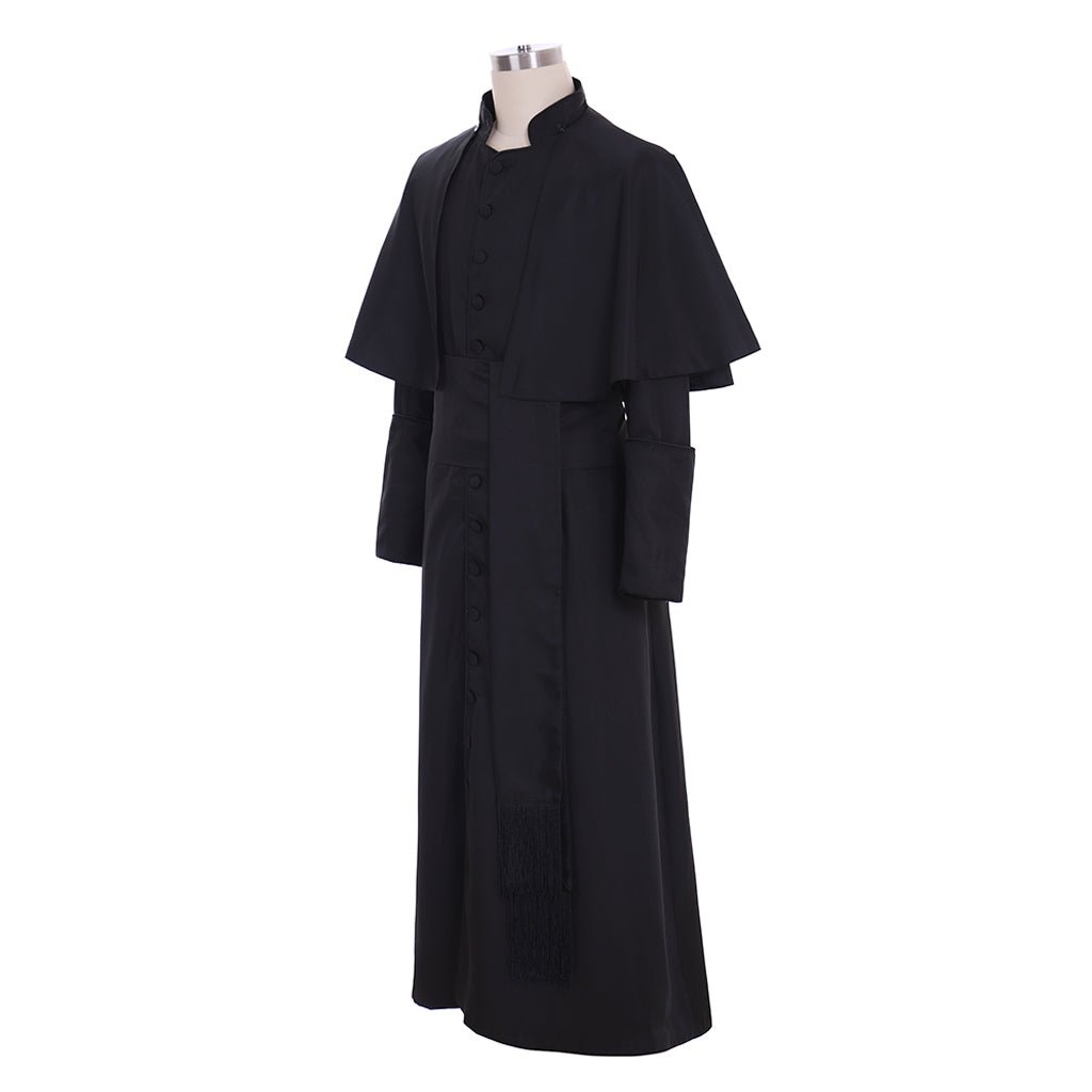 Robe de Cosplay Prêtre Noir Romain - Vestements de Clergyman Gothique & Costume Médiéval de Sorcier