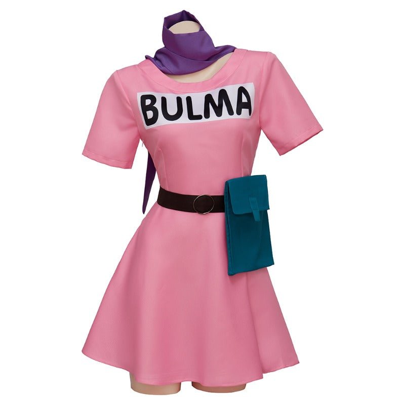 Costume Cosplay Bulma Dragon Ball Robe Rose avec Accessoires