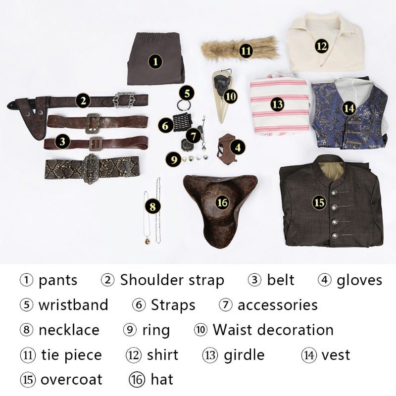 Costume Cosplay Capitaine Jack Sparrow - Ensemble Pirate Adulte de Haute Qualité pour Halloween