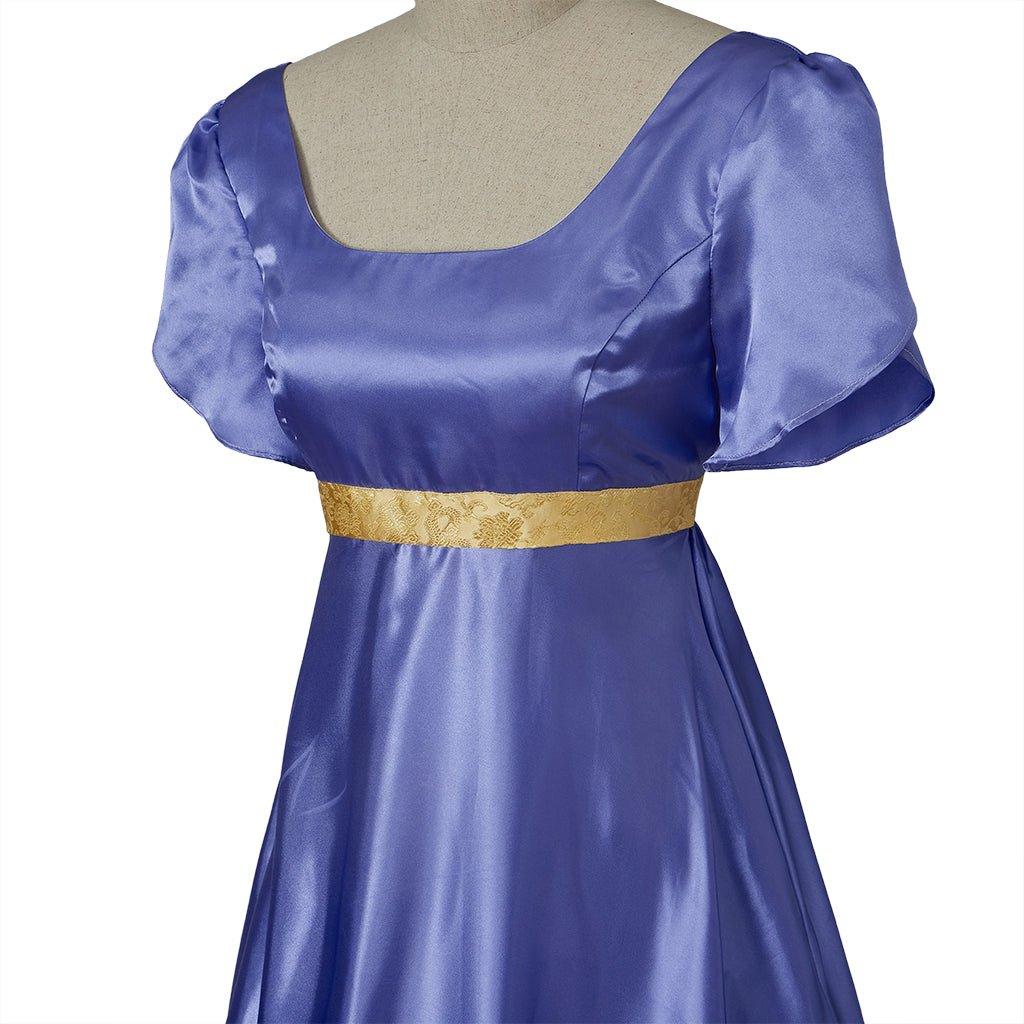 Robe Empire Médiévale Traditionnelle - Costume Cosplay Bridgerton en Soie Bleu-Violet
