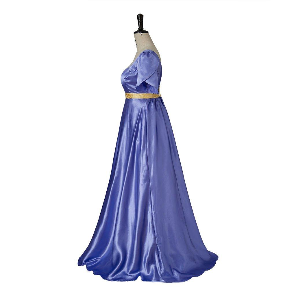 Robe Empire Médiévale Traditionnelle - Costume Cosplay Bridgerton en Soie Bleu-Violet