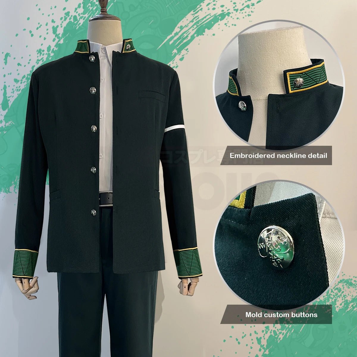 Costume Cosplay Akihiko Nirei Wind Breaker - Veste Verte, Pantalon, Chemise Blanche et Perruque