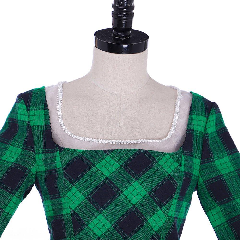 Robe Rococo Marie Antoinette du 18ème Siècle - Vert et Noir à Carreaux avec Dentelle