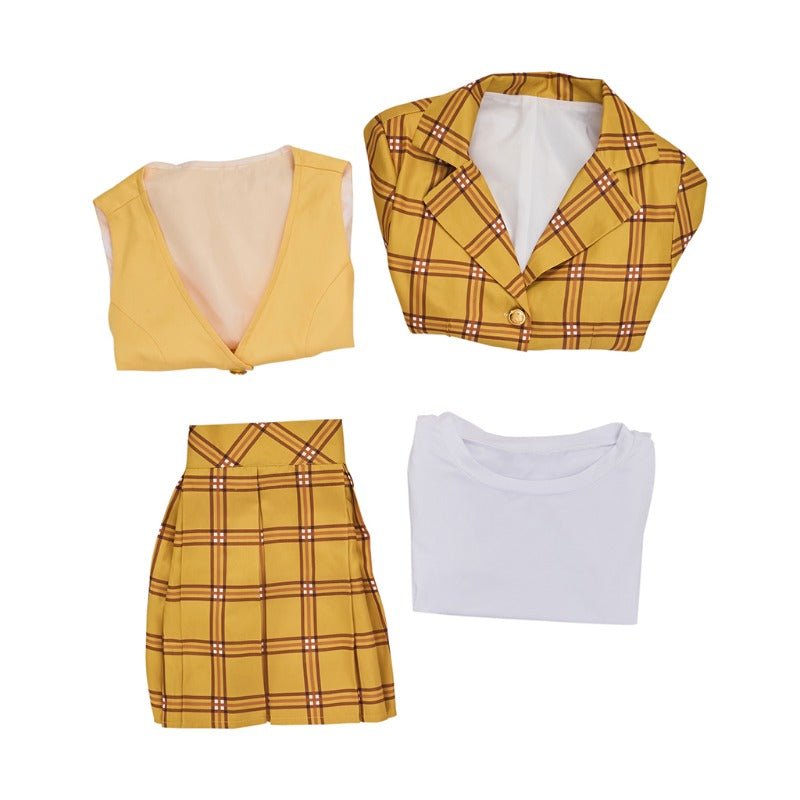 Costume Cher de Clueless pour Femmes - Ensemble Veste et Jupe à Carreaux Jaunes Style Écolière des Années 90