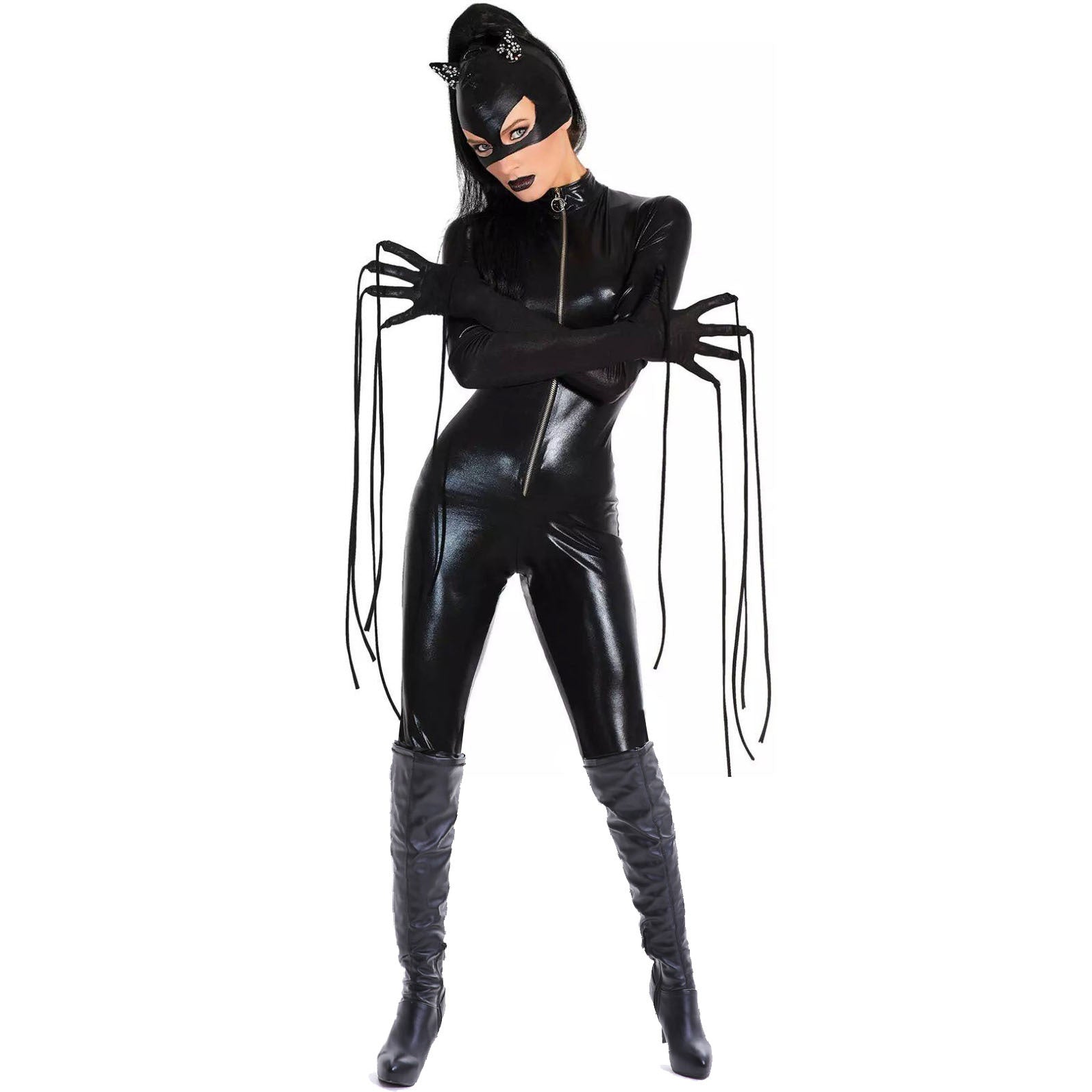 Costume en Cuir Verni Sexy pour Halloween : Vampire, Démon ou Inspiré de la Femme Chauve-Souris