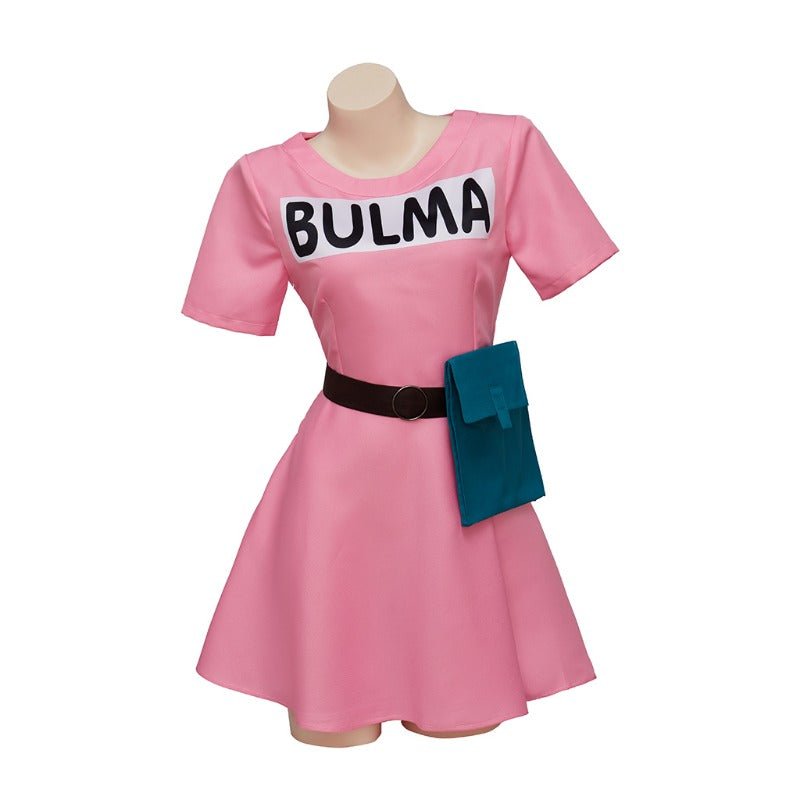 Costume Cosplay Bulma Dragon Ball Robe Rose avec Accessoires