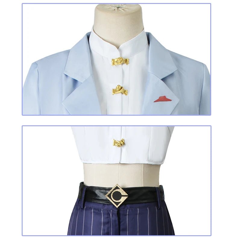 Costume Cosplay Yelan de Genshin Impact et Pizza Hut pour Halloween - Ensemble Complet Femme Bleu