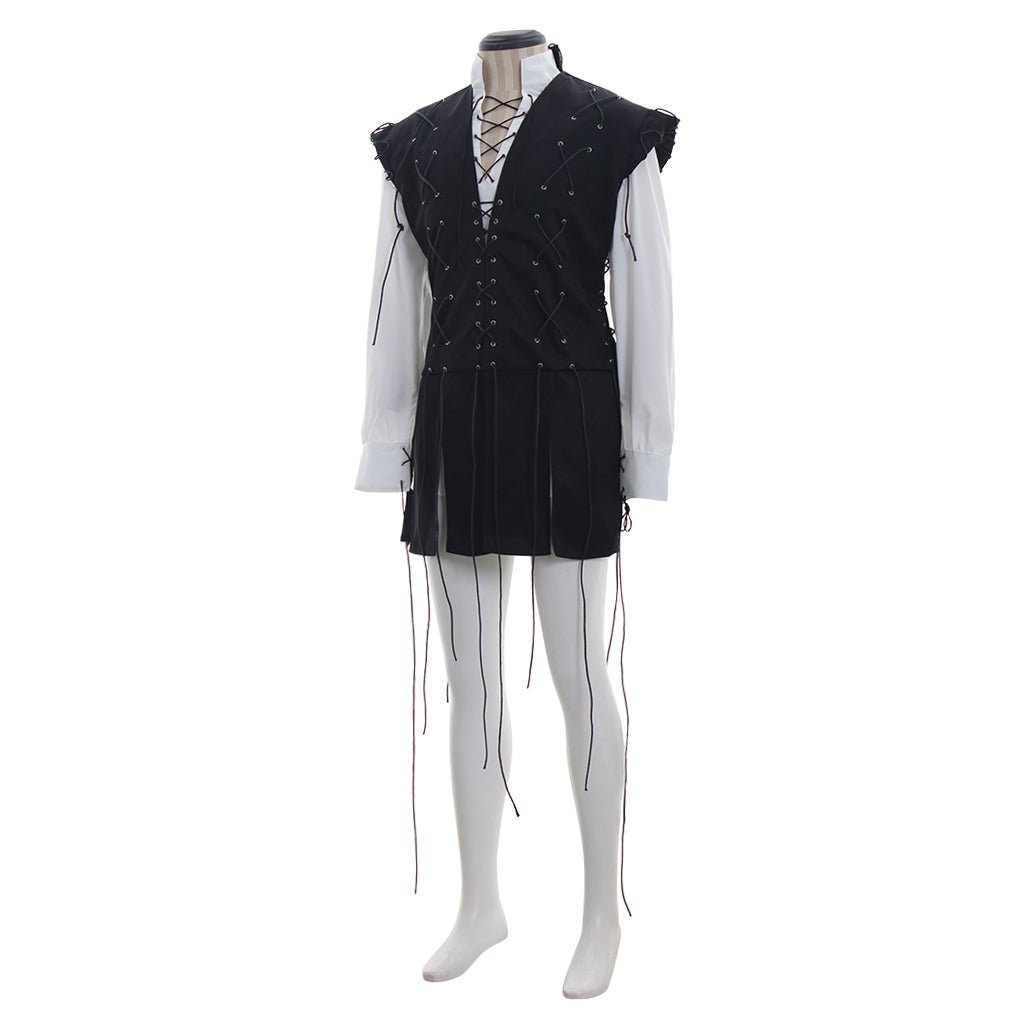 Costume Pirate Médiéval pour Hommes - Chemise Blanche & Gilet Noir avec Frange pour Halloween | L'AniMirage