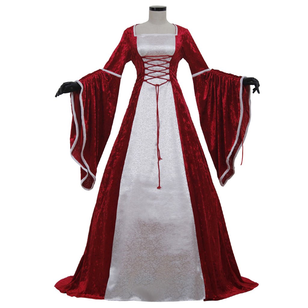 Robe Cosplay Reine Renaissance en Velours Rouge - Costume Victorien Médiéval pour Fêtes et Halloween