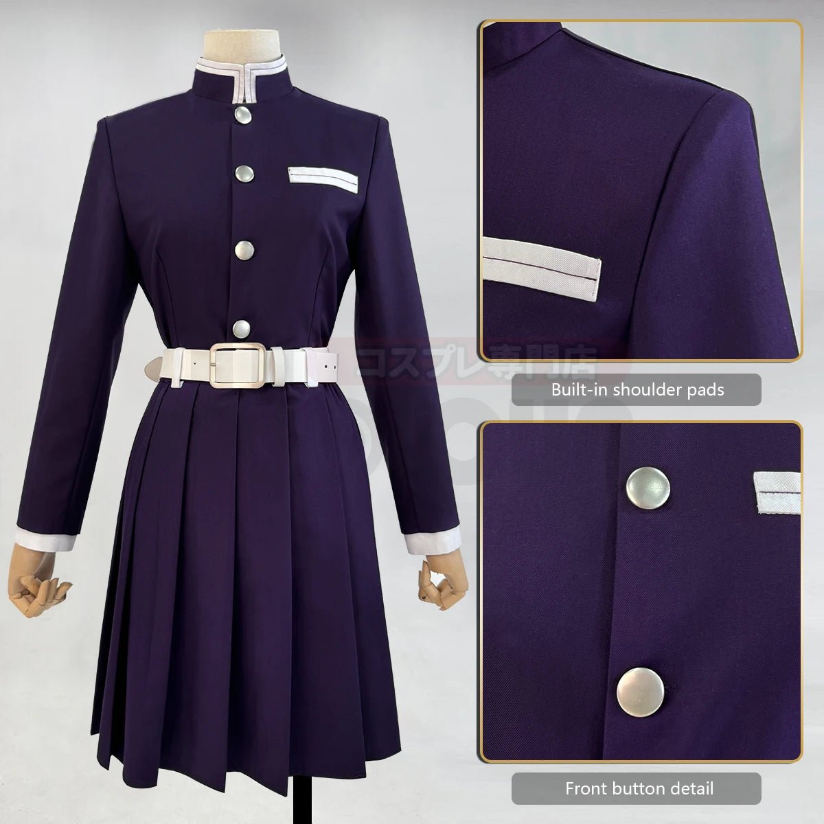 Costume Cosplay Tsuyuri Kanao Anime Demon Slayer Perruque Violet Haut Manteau Blanc Ceinture Cadeau Halloween Noël