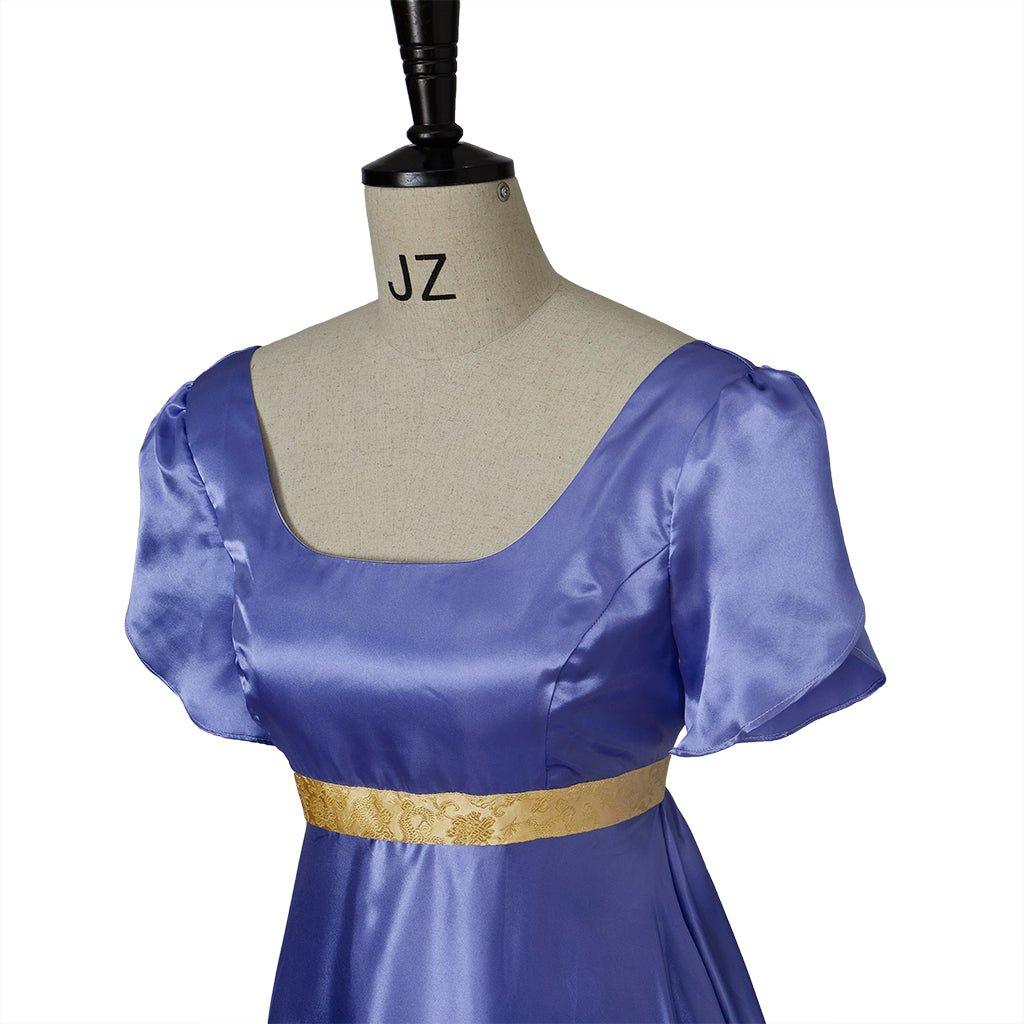 Robe Empire Médiévale Traditionnelle - Costume Cosplay Bridgerton en Soie Bleu-Violet