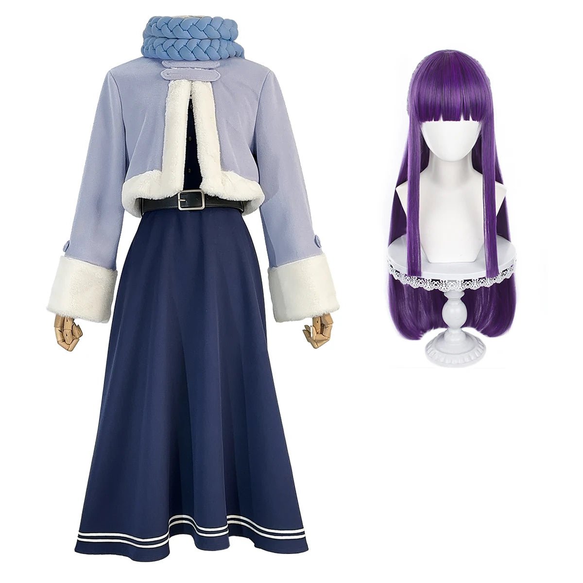 Costume Cosplay Fern de Frieren: Au-delà de la Fin du Voyage - Perruque, Veste d'Hiver, Robe - Cadeau Nouvel An
