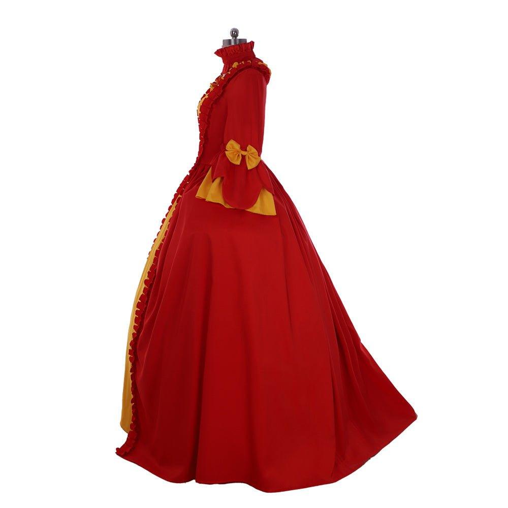 Robe Rococo Rouge et Jaune du 18ème Siècle - Un Costume Vif Inspiré de Marie Antoinette