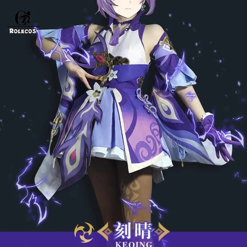 Costume Cosplay Genshin Impact Keqing Femme Violet Robe Halloween