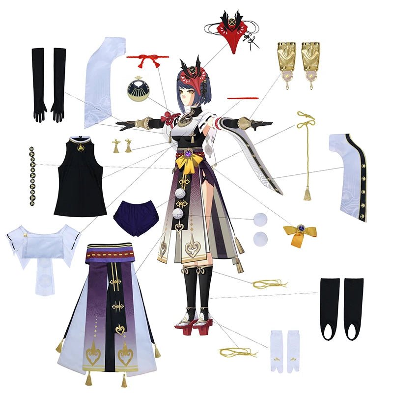 Costume Cosplay Kujou Sara Genshin Impact Femme - Ensemble Complet avec Accessoires