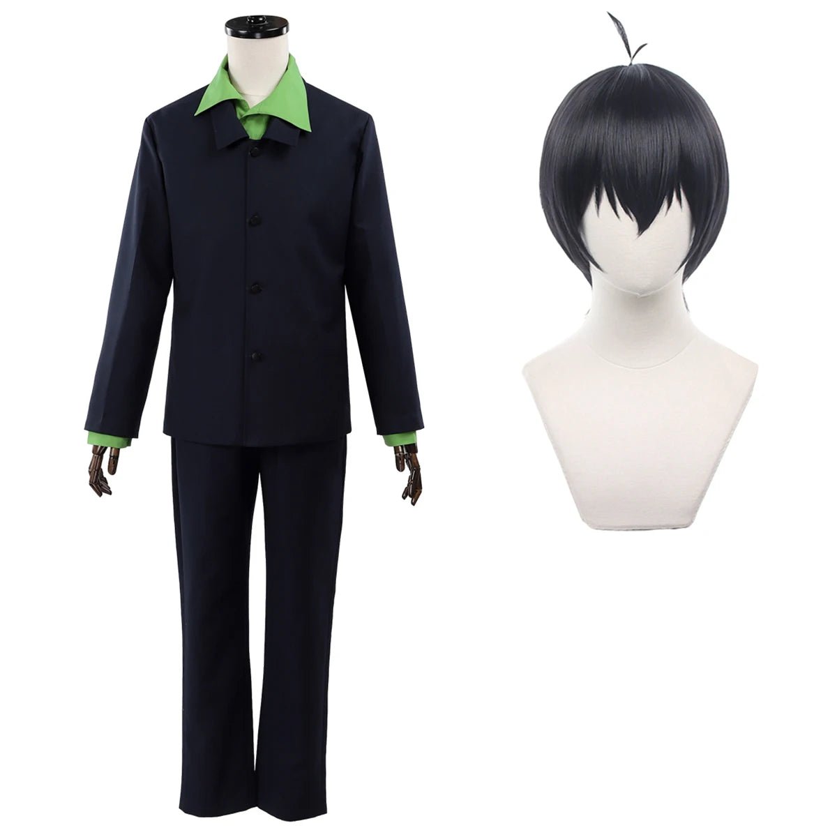 Costume Cosplay Isagi de Blue Lock - Chemise Verte, Pantalon Noir et Perruque