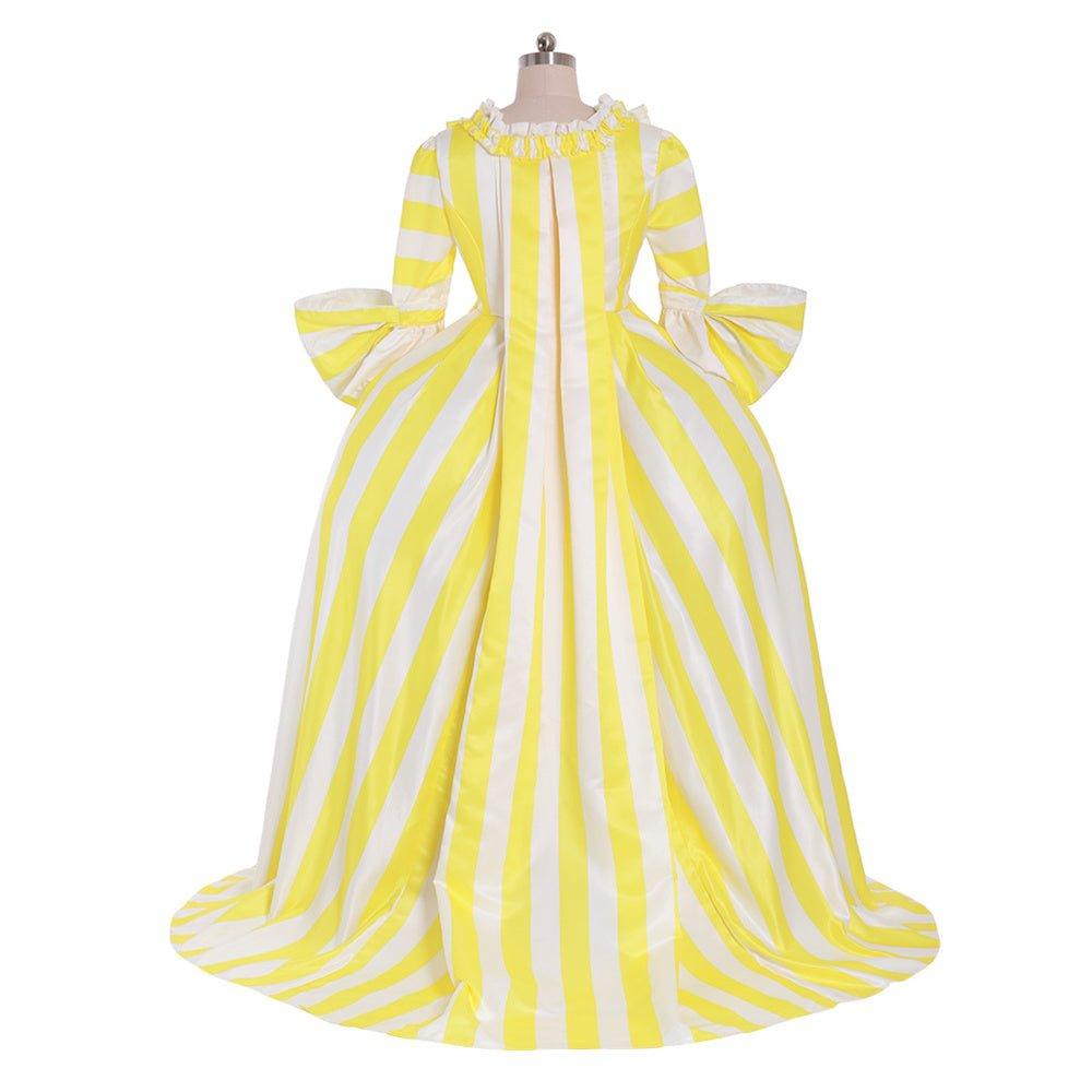 Robe Rococo Rayée du 18e Siècle - Jaune et Blanche avec Ruches et Plis par L'AniMirage