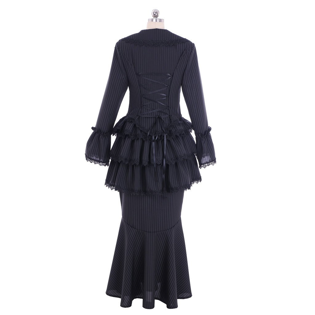 Robe Gothique Victorienne Noire avec Corset et Jupon Bustier | Costume Belle du Sud de la Guerre Civile