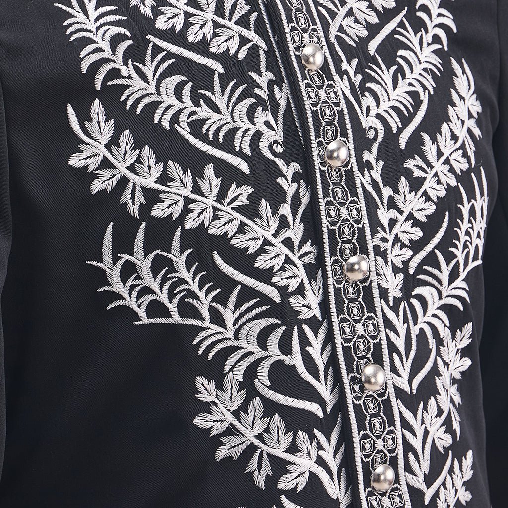 Costume de Prince Médiéval pour Homme - Veste et Pantalon Noir avec Garniture Argentée