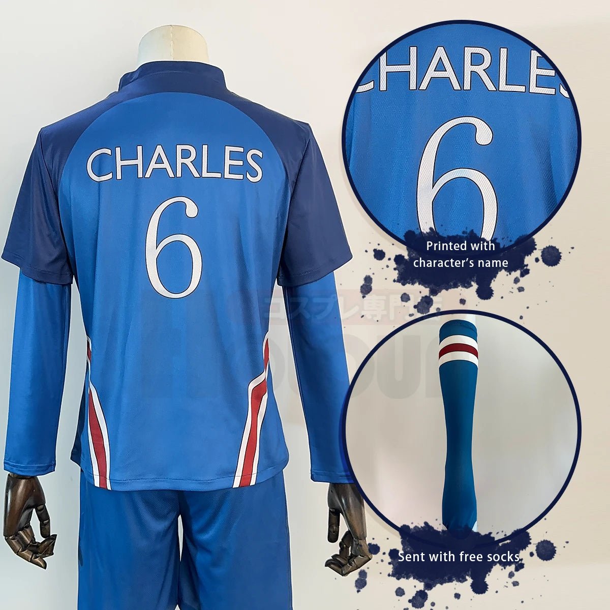 Costume Cosplay Charles Blue Lock - Maillot P.X.G NO.6 Brodé - Ensemble Football