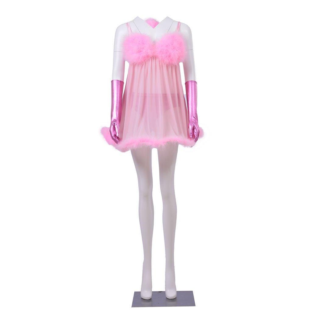 Costume de Robot Femme Sexy Rose avec Lingerie à Plumes pour Cosplay