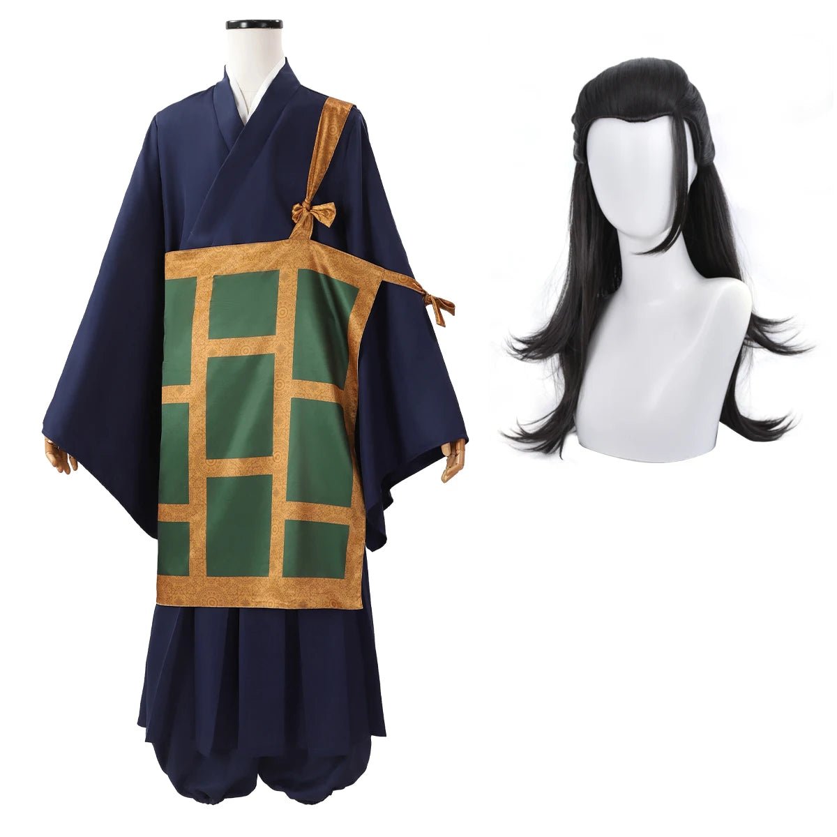 Costume Cosplay Suguru Geto Jujutsu Kaisen - Kimono Bleu Foncé avec Perruque