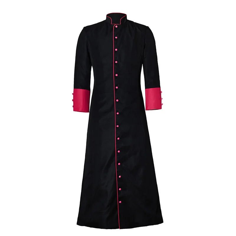 Robe de Clergé Médiéval - Noir & Rouge Cassock de Pasteur Romain pour Hommes | Série Médiévale L'AniMirage