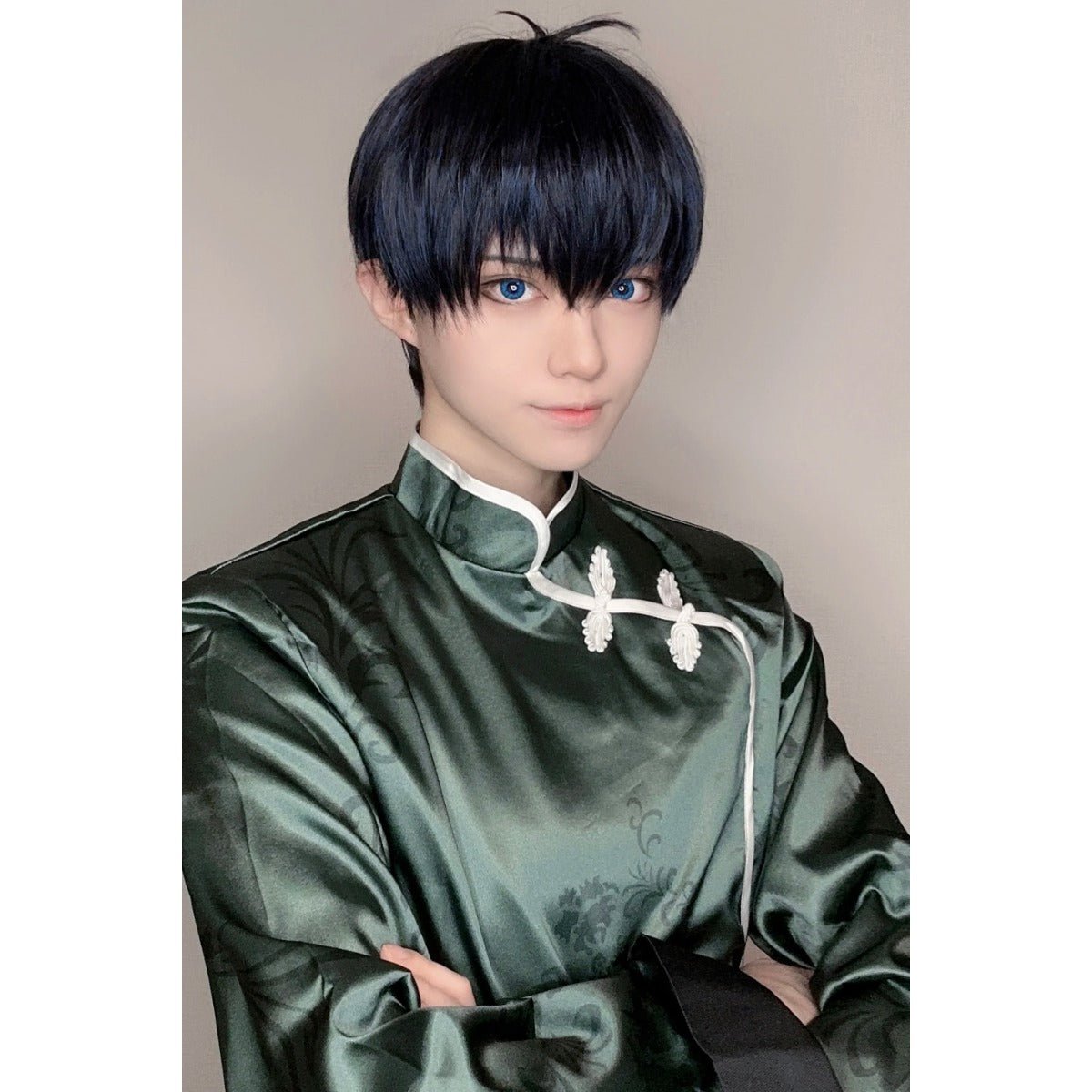 Costume Cosplay Isagi Blue Lock Chine Kung Fu Tang Suit Perruque Rose Fibres Synthétiques Taille Ajustable Cadeau Fête