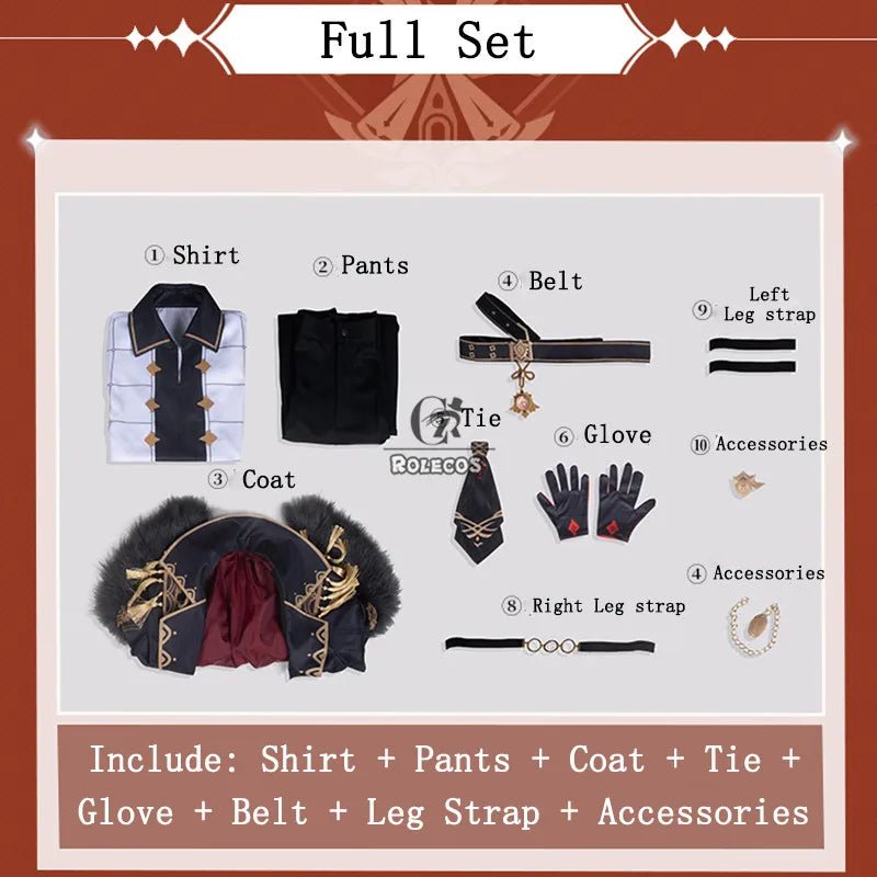 Costume Cosplay Diluc de Genshin Impact pour Homme - Ensemble Complet Noir