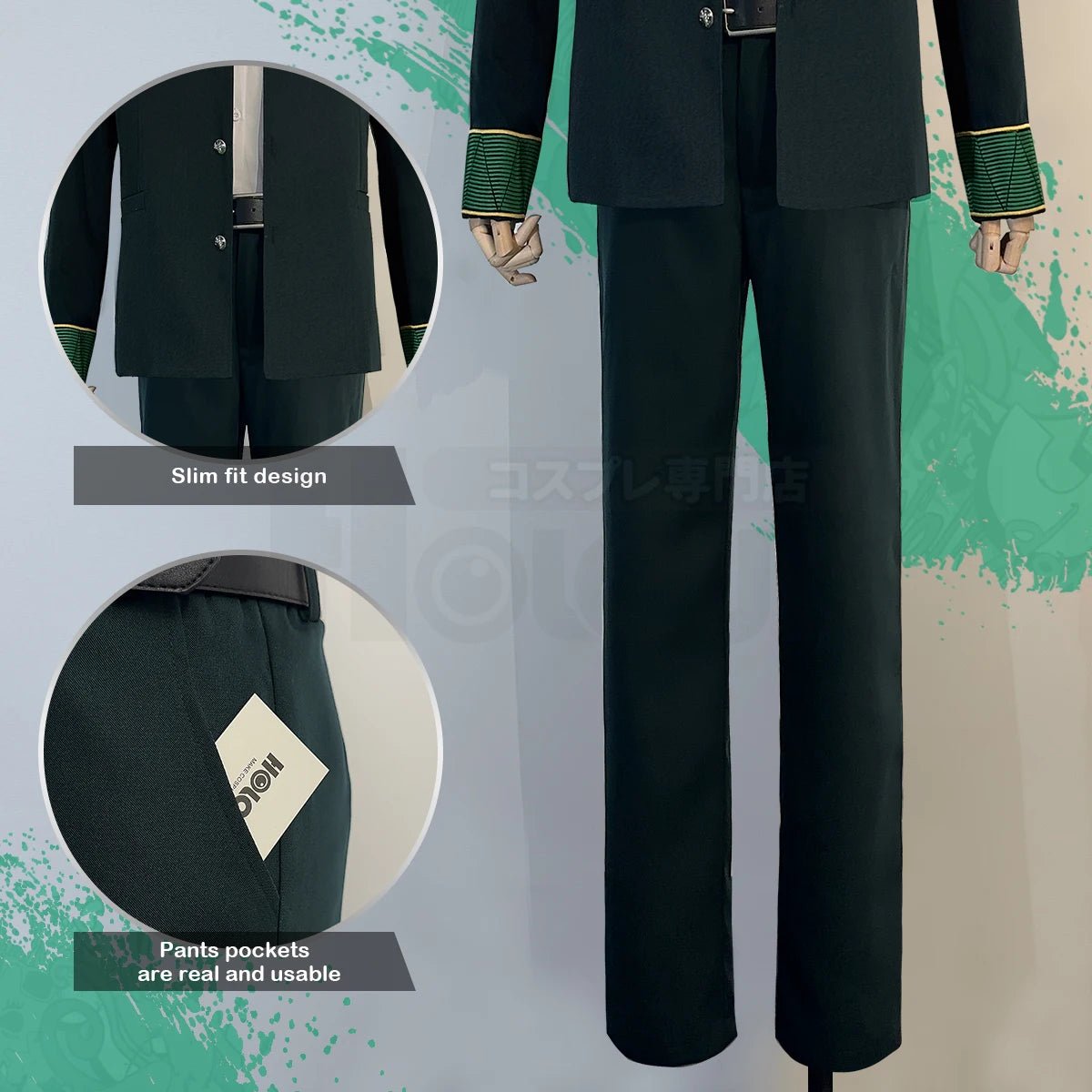 Costume Cosplay Akihiko Nirei Wind Breaker - Veste Verte, Pantalon, Chemise Blanche et Perruque