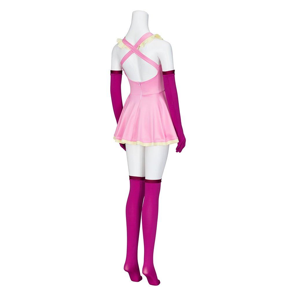 Costume Cosplay Anime Me!Me!Me! MeMeMe-chan Robe Rose avec Gants et Collants | Déguisement Halloween pour Femmes et Filles
