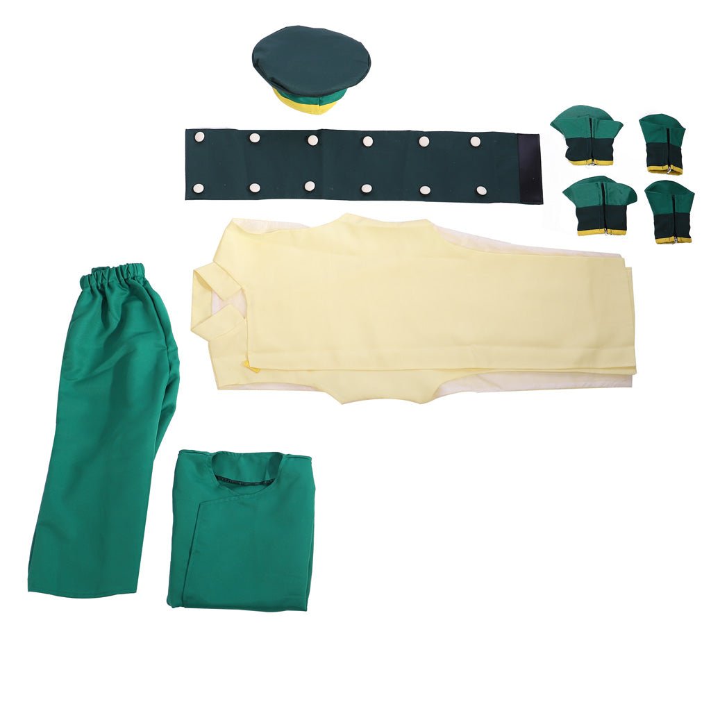 Costume Cosplay Toph Beifong d'Avatar Le Dernier Maître de l'Air - Uniforme Vert pour Hommes avec Chapeau