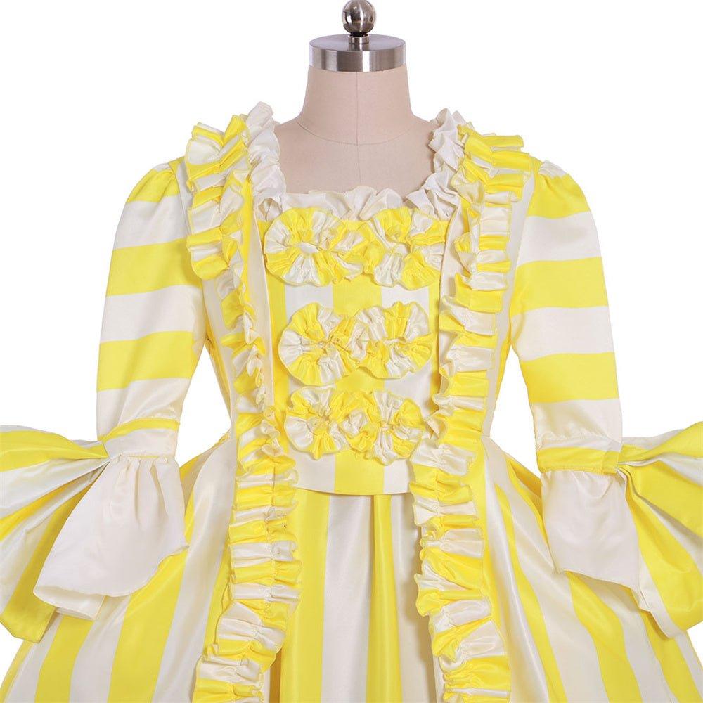 Robe Rococo Rayée du 18e Siècle - Jaune et Blanche avec Ruches et Plis par L'AniMirage