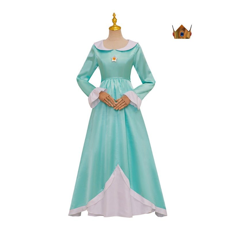 Costume Cosplay Princesse Rosalina - Robe Longue Bleue avec Couronne pour Femmes et Ados