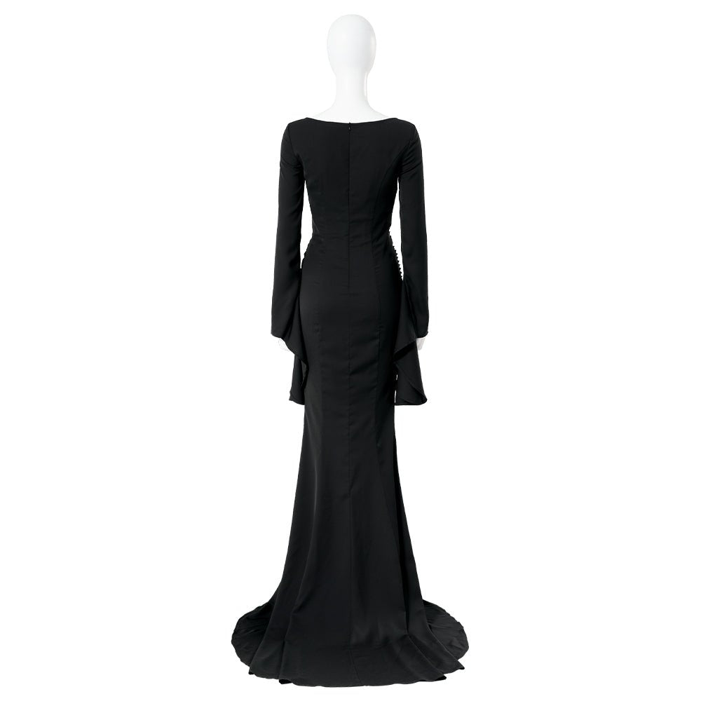 Costume Cosplay Morticia Addams Robe Vintage Noire pour Halloween Carnaval La Famille Addams Élégance Gothique
