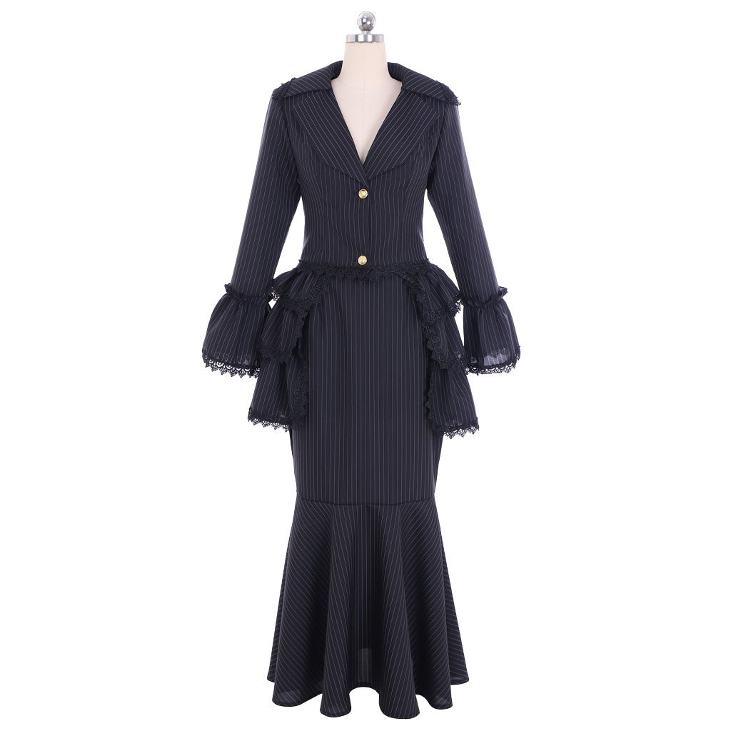 Robe Gothique Victorienne Noire avec Corset et Jupon Bustier | Costume Belle du Sud de la Guerre Civile