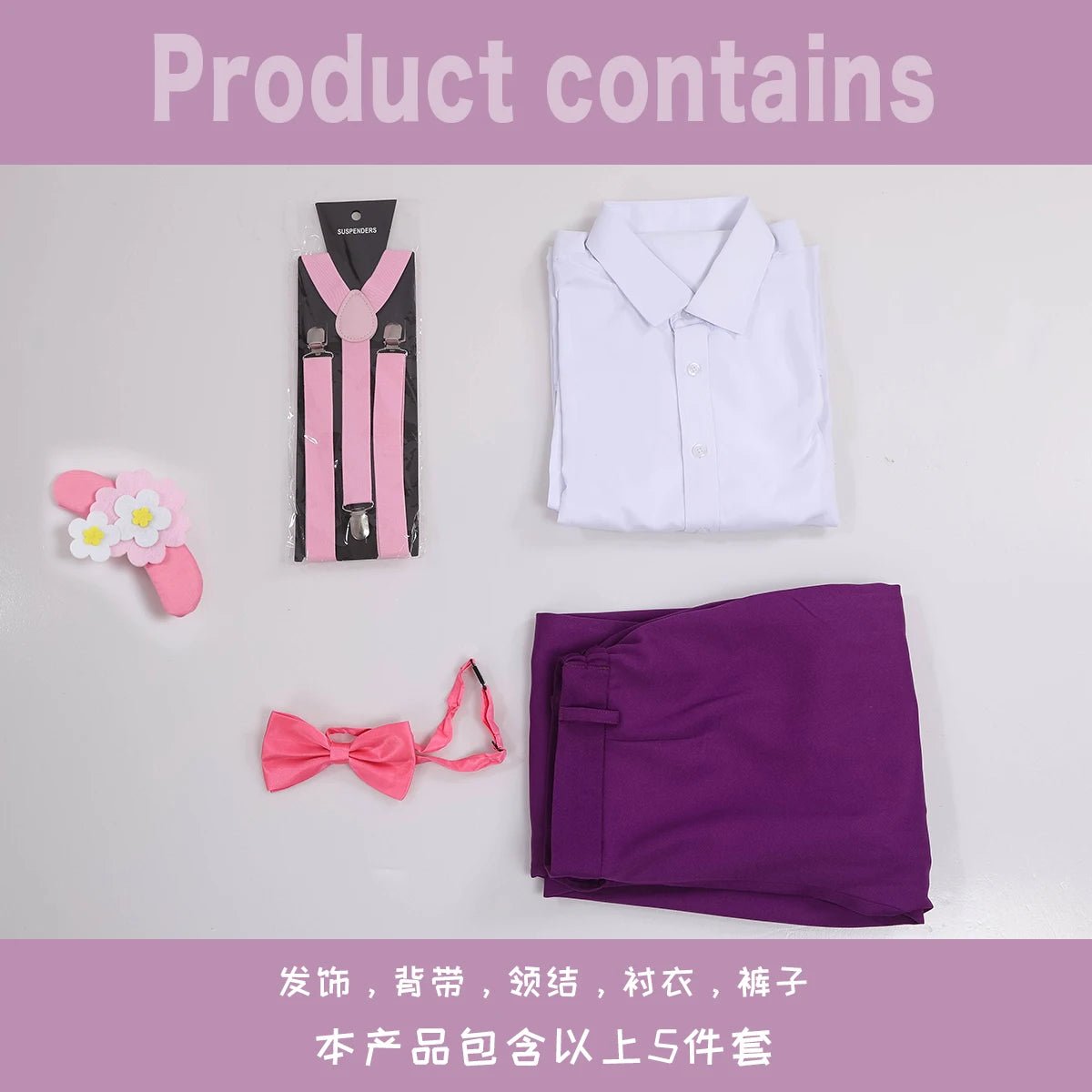 Costume Cosplay Chigiri Blue Lock Anime avec Perruque, Chemise, Pantalon, Écharpe et Chapeau à Détail Rose