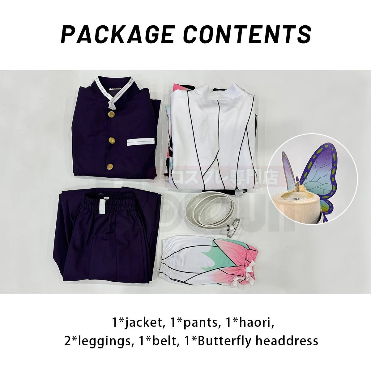 Costume Cosplay Anime Kochou Shinobu avec Perruque, Broderie, Haut Violet, Pantalon, Haori et Ceinture Papillon