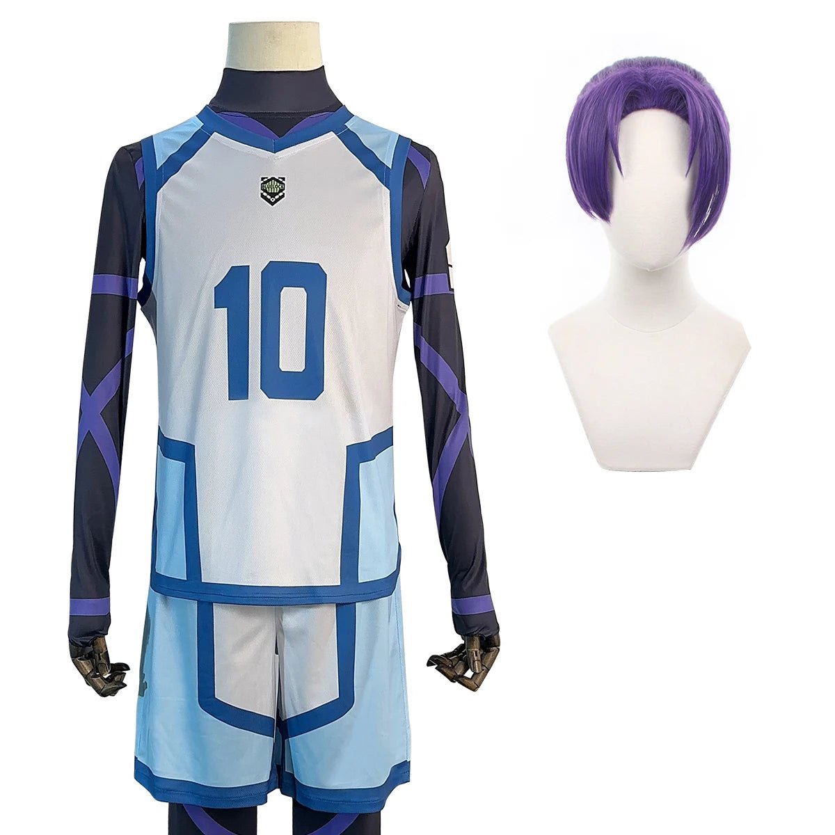 Costume Cosplay Reo Mikage Blue Lock Saison 2 - Perruque NO.10 Maillots d'entraînement 4PCS Uniforme de Football