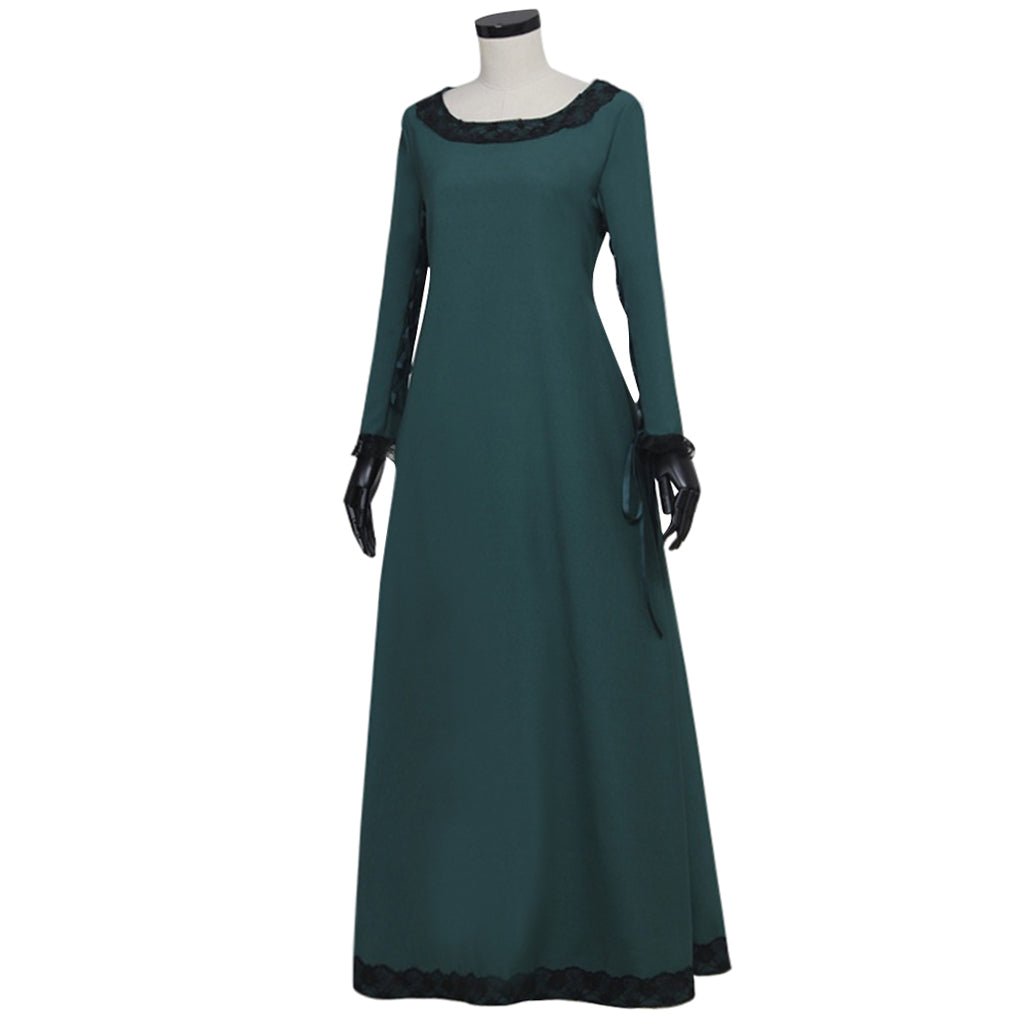 Robe Médiévale Renaissance Irlandaise Costume Paysan Retro Vert Foncé pour Cosplay