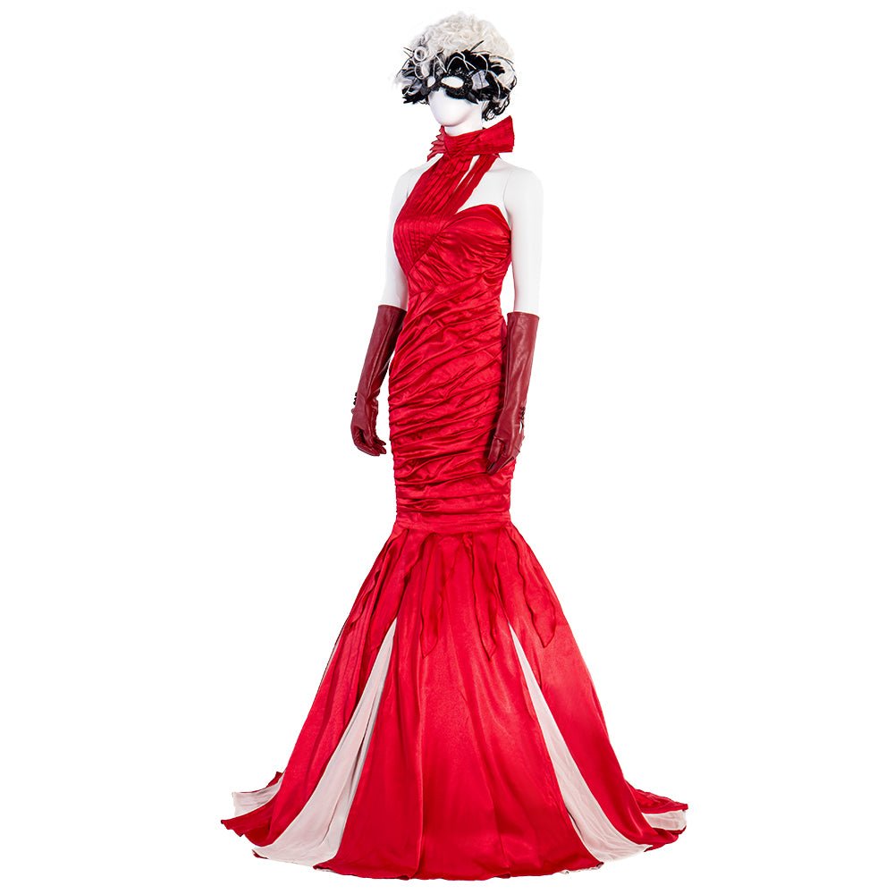 Costume Cosplay Cruella Femme, Robe Rouge pour Fête d'Halloween, Personnalisé