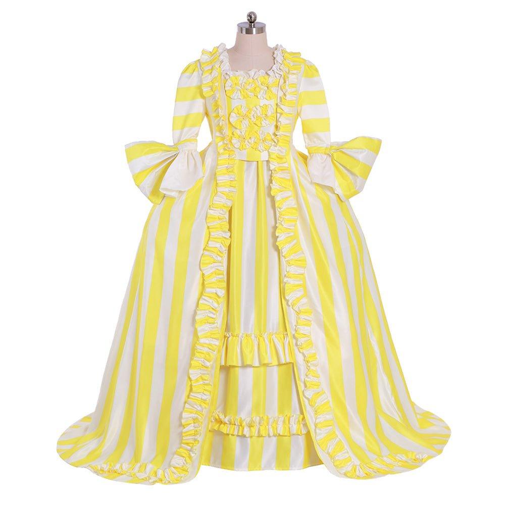 Robe Rococo Rayée du 18e Siècle - Jaune et Blanche avec Ruches et Plis par L'AniMirage