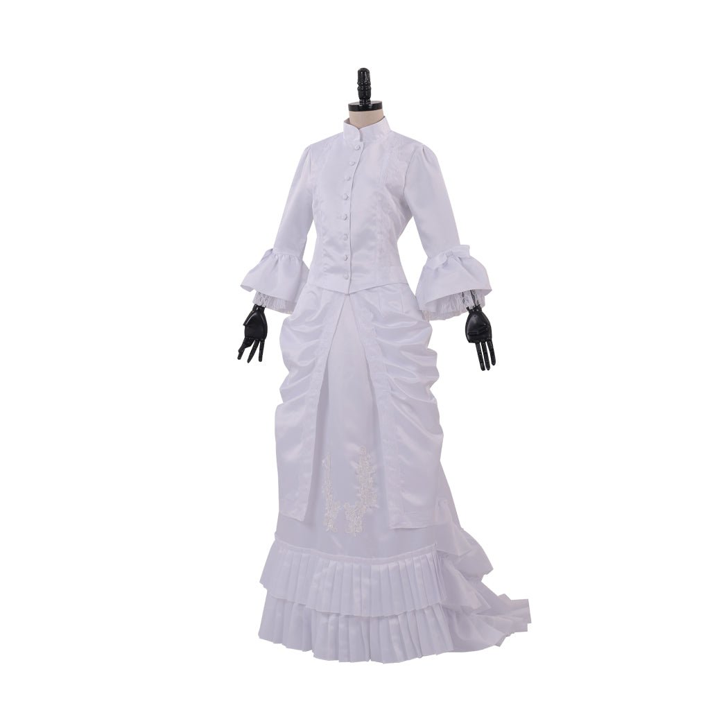 Robe Blanche Victorienne Guerre Civile | Robe de Bal Baroque à Fronces et Bustle