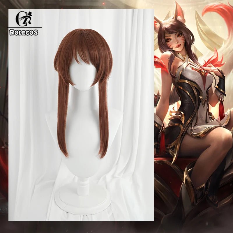 Perruque Cosplay Ahri Légende Ressuscitée LOL 65cm Brun avec Tresse