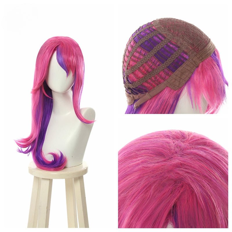 Perruque Cosplay LOL Star Guardian Xayah Les Rebelles 65cm Longue Rose Violette avec Oreilles Cheveux Synthétiques Résistants à la Chaleur