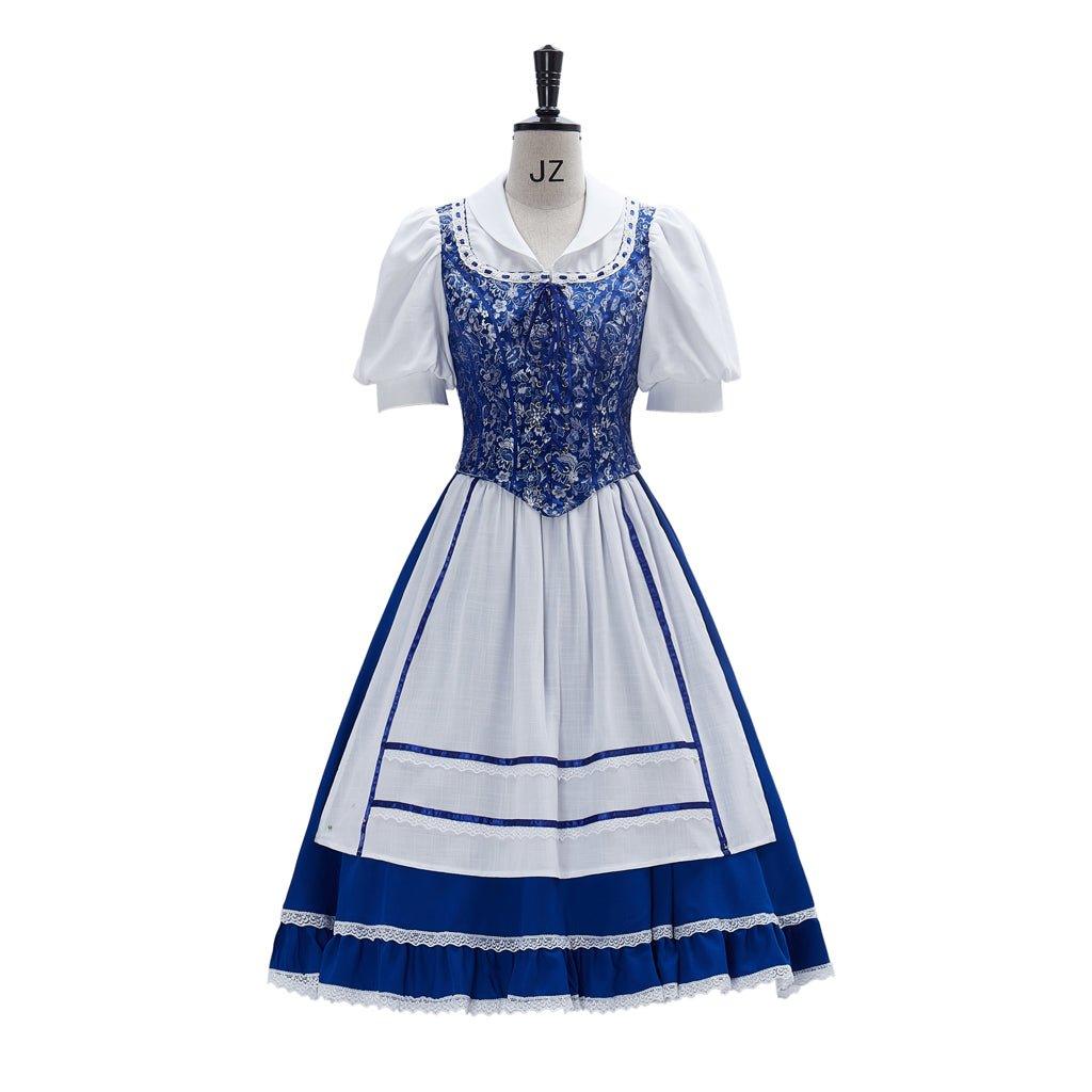 Costume Cosplay Princesse Belle - Robe Villageoise pour Femmes Robe de Servante Bleue