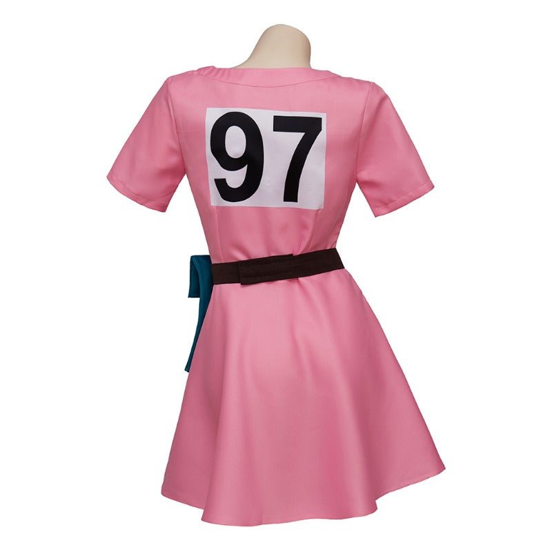 Costume Cosplay Bulma Dragon Ball Robe Rose avec Accessoires